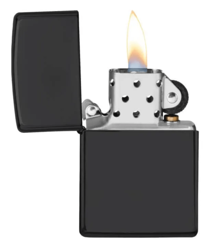 Lighter-Metal-Flip-Top-Plain-Black-Open