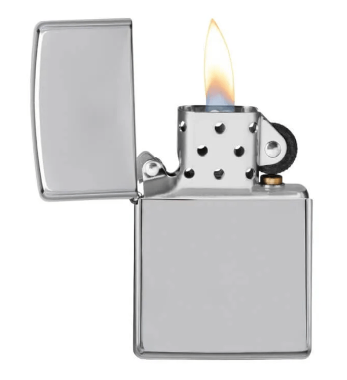 Lighter-Metal-Flip-Top-Plain-Silver-Open